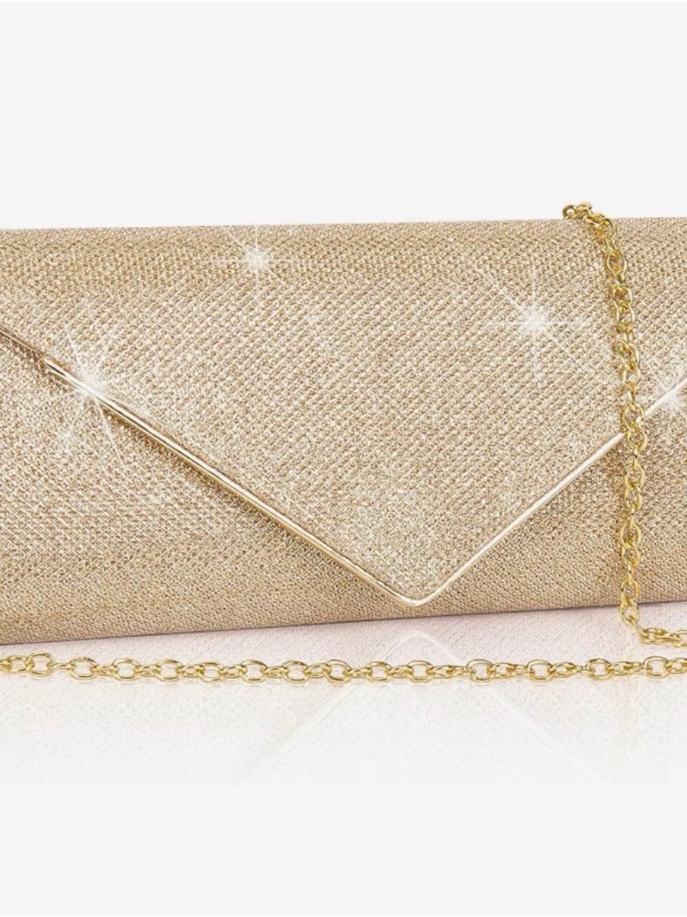 Gold Sparkle Envelope Clutch with Chain Strap